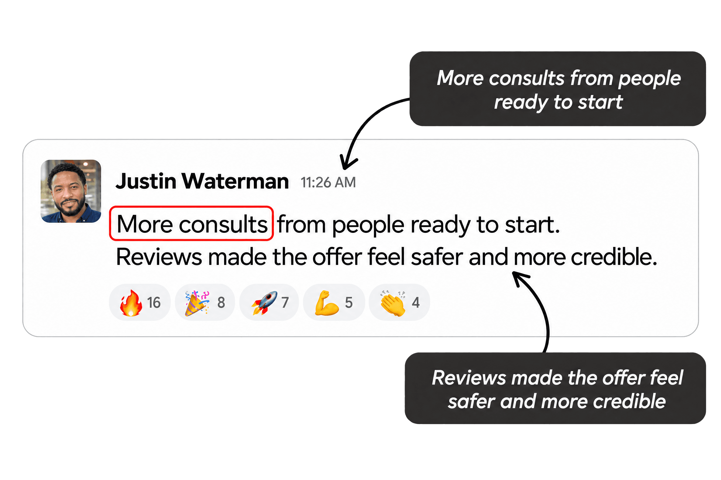 Justin Waterman: More consults from people ready to start.